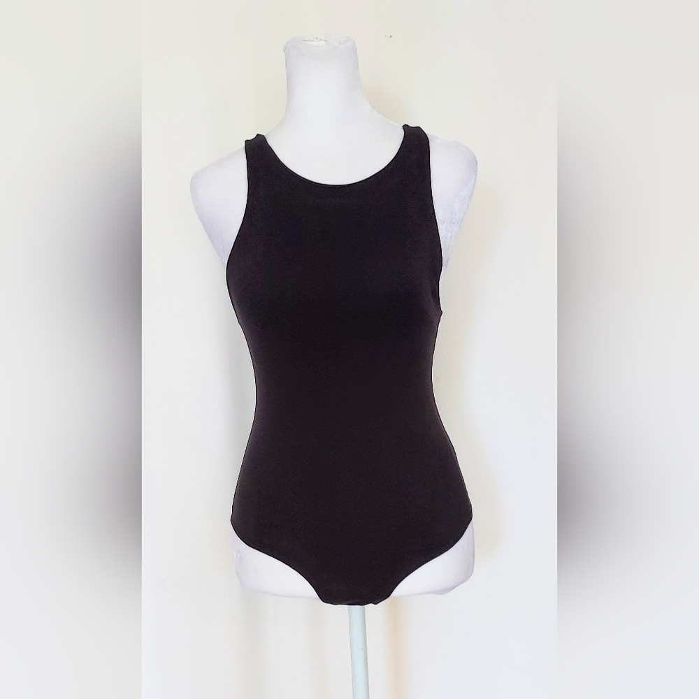 Gaze Sleeveless Snap Button Closure Bodysuit Black Womens XS